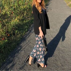 Rebecca Taylor Floral Silk Wide Leg Jumpsuit with Ruffle Cap Sleeves